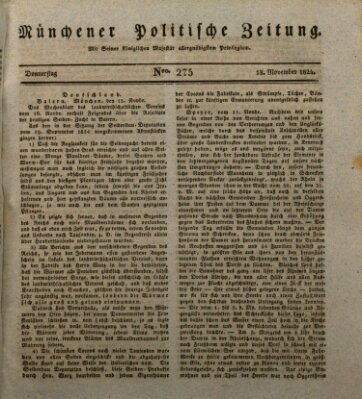 Münchener politische Zeitung (Süddeutsche Presse) Donnerstag 18. November 1824