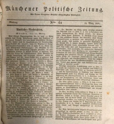 Münchener politische Zeitung (Süddeutsche Presse) Montag 13. März 1826