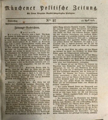 Münchener politische Zeitung (Süddeutsche Presse) Donnerstag 13. April 1826