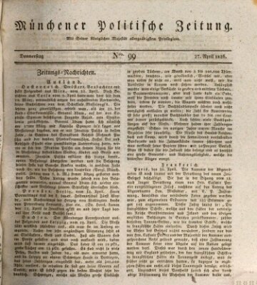 Münchener politische Zeitung (Süddeutsche Presse) Donnerstag 27. April 1826