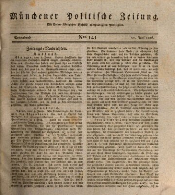 Münchener politische Zeitung (Süddeutsche Presse) Samstag 17. Juni 1826