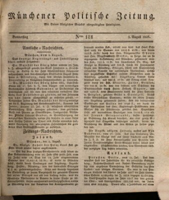 Münchener politische Zeitung (Süddeutsche Presse) Donnerstag 3. August 1826