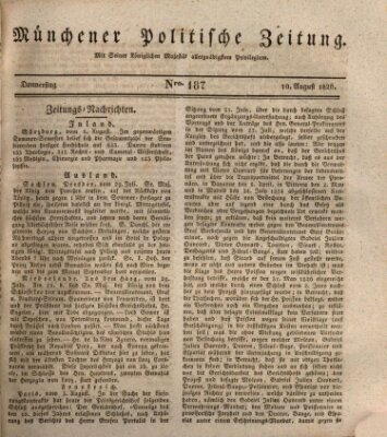 Münchener politische Zeitung (Süddeutsche Presse) Donnerstag 10. August 1826