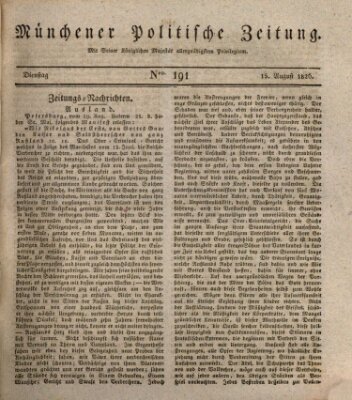 Münchener politische Zeitung (Süddeutsche Presse) Dienstag 15. August 1826