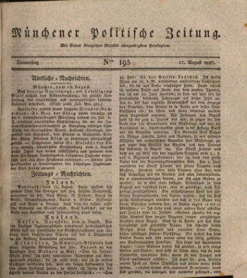 Münchener politische Zeitung (Süddeutsche Presse) Donnerstag 17. August 1826