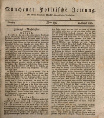 Münchener politische Zeitung (Süddeutsche Presse) Dienstag 22. August 1826