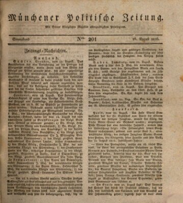 Münchener politische Zeitung (Süddeutsche Presse) Samstag 26. August 1826