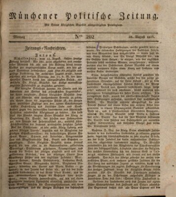 Münchener politische Zeitung (Süddeutsche Presse) Montag 28. August 1826