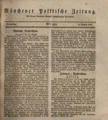 Münchener politische Zeitung (Süddeutsche Presse) Donnerstag 31. August 1826