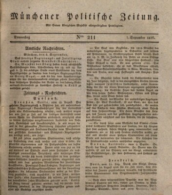 Münchener politische Zeitung (Süddeutsche Presse) Donnerstag 7. September 1826