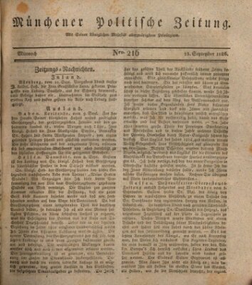 Münchener politische Zeitung (Süddeutsche Presse) Mittwoch 13. September 1826