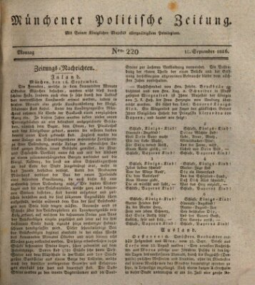 Münchener politische Zeitung (Süddeutsche Presse) Montag 18. September 1826