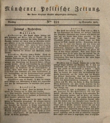 Münchener politische Zeitung (Süddeutsche Presse) Dienstag 19. September 1826