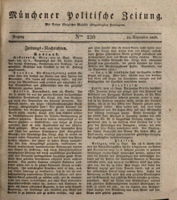 Münchener politische Zeitung (Süddeutsche Presse) Freitag 29. September 1826