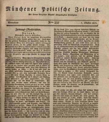 Münchener politische Zeitung (Süddeutsche Presse) Samstag 7. Oktober 1826