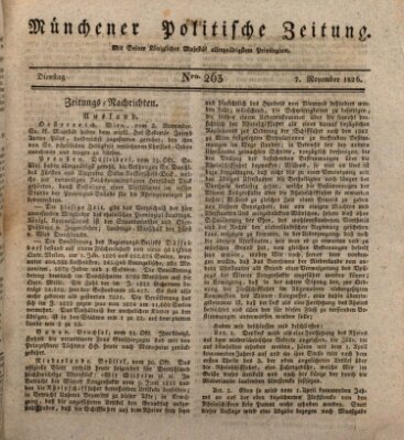 Münchener politische Zeitung (Süddeutsche Presse) Dienstag 7. November 1826