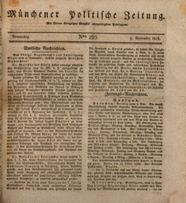 Münchener politische Zeitung (Süddeutsche Presse) Donnerstag 9. November 1826