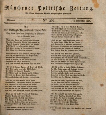 Münchener politische Zeitung (Süddeutsche Presse) Mittwoch 15. November 1826