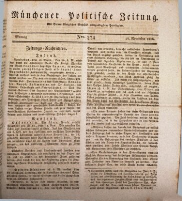 Münchener politische Zeitung (Süddeutsche Presse) Montag 20. November 1826