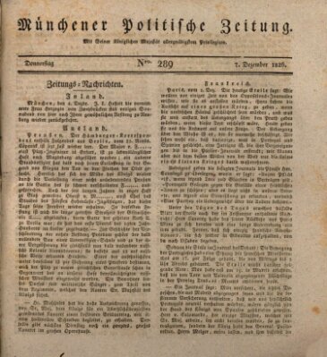 Münchener politische Zeitung (Süddeutsche Presse) Donnerstag 7. Dezember 1826