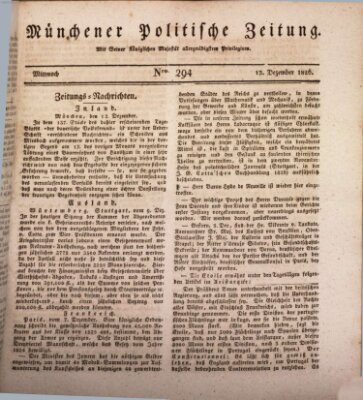 Münchener politische Zeitung (Süddeutsche Presse) Mittwoch 13. Dezember 1826