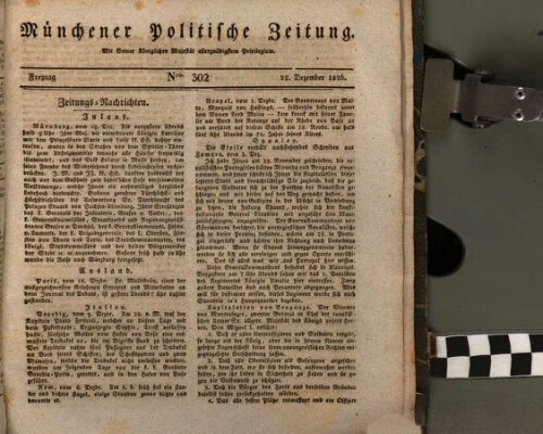 Münchener politische Zeitung (Süddeutsche Presse) Freitag 22. Dezember 1826