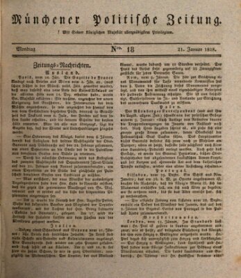 Münchener politische Zeitung (Süddeutsche Presse) Montag 21. Januar 1828