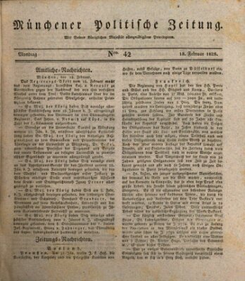 Münchener politische Zeitung (Süddeutsche Presse) Montag 18. Februar 1828