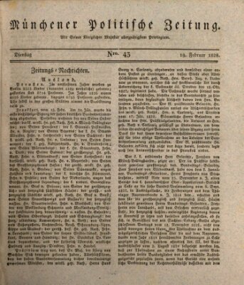 Münchener politische Zeitung (Süddeutsche Presse) Dienstag 19. Februar 1828