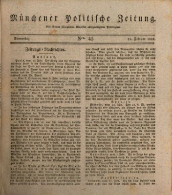 Münchener politische Zeitung (Süddeutsche Presse) Donnerstag 21. Februar 1828