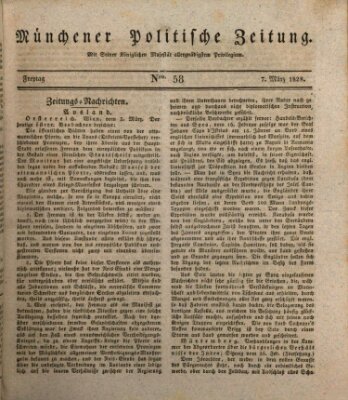 Münchener politische Zeitung (Süddeutsche Presse) Freitag 7. März 1828