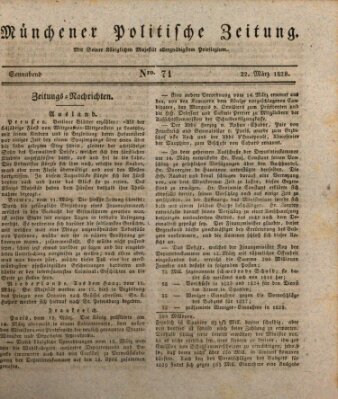 Münchener politische Zeitung (Süddeutsche Presse) Samstag 22. März 1828