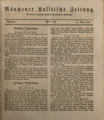 Münchener politische Zeitung (Süddeutsche Presse) Montag 31. März 1828