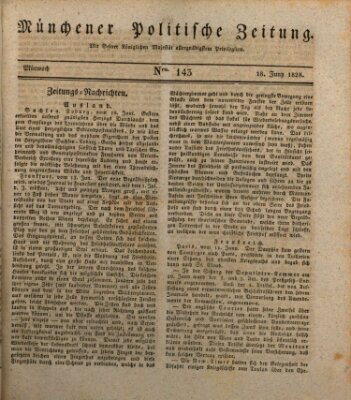 Münchener politische Zeitung (Süddeutsche Presse) Mittwoch 18. Juni 1828