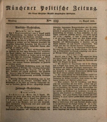 Münchener politische Zeitung (Süddeutsche Presse) Montag 11. August 1828