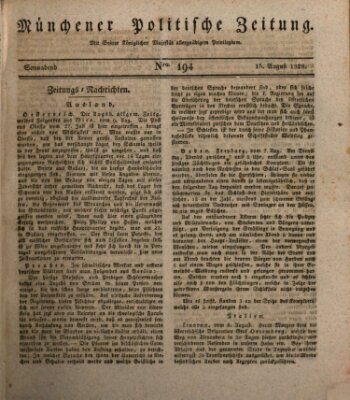 Münchener politische Zeitung (Süddeutsche Presse) Samstag 16. August 1828