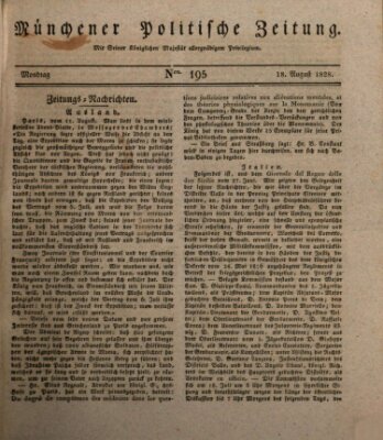 Münchener politische Zeitung (Süddeutsche Presse) Montag 18. August 1828