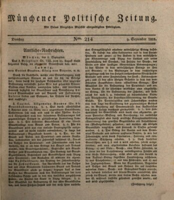 Münchener politische Zeitung (Süddeutsche Presse) Dienstag 9. September 1828