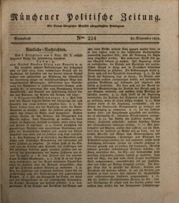 Münchener politische Zeitung (Süddeutsche Presse) Samstag 20. September 1828