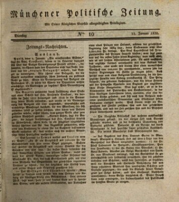 Münchener politische Zeitung (Süddeutsche Presse) Dienstag 12. Januar 1830