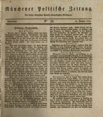 Münchener politische Zeitung (Süddeutsche Presse) Donnerstag 14. Januar 1830