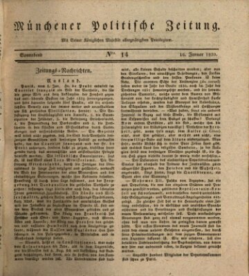 Münchener politische Zeitung (Süddeutsche Presse) Samstag 16. Januar 1830