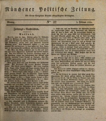 Münchener politische Zeitung (Süddeutsche Presse) Montag 1. Februar 1830