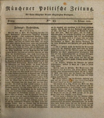 Münchener politische Zeitung (Süddeutsche Presse) Freitag 19. Februar 1830