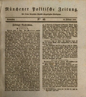 Münchener politische Zeitung (Süddeutsche Presse) Donnerstag 25. Februar 1830