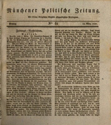 Münchener politische Zeitung (Süddeutsche Presse) Freitag 12. März 1830