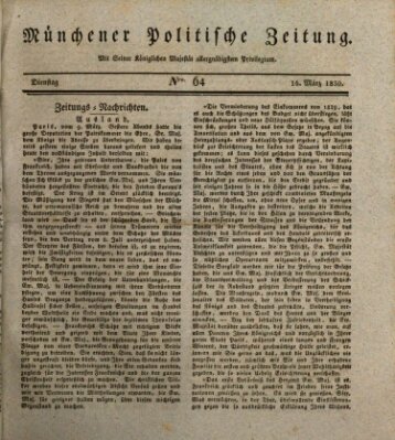 Münchener politische Zeitung (Süddeutsche Presse) Dienstag 16. März 1830