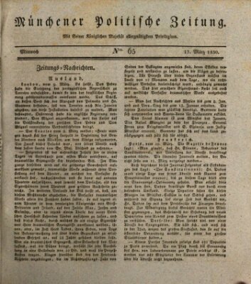 Münchener politische Zeitung (Süddeutsche Presse) Mittwoch 17. März 1830