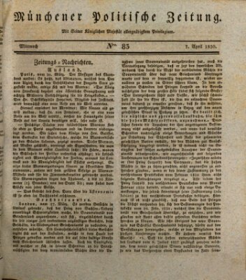 Münchener politische Zeitung (Süddeutsche Presse) Mittwoch 7. April 1830