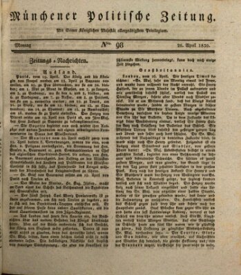 Münchener politische Zeitung (Süddeutsche Presse) Montag 26. April 1830